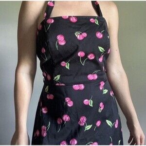 Vintage Danny & Nicole Women's Cherry Mini Dress‎ Halter Sleeveless Black Red 10